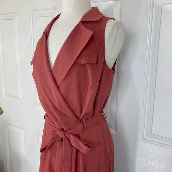 Nordstrom sleeveless wrap around jumpsuit, surplice V-neck tie front full leg - Picture 8 of 10